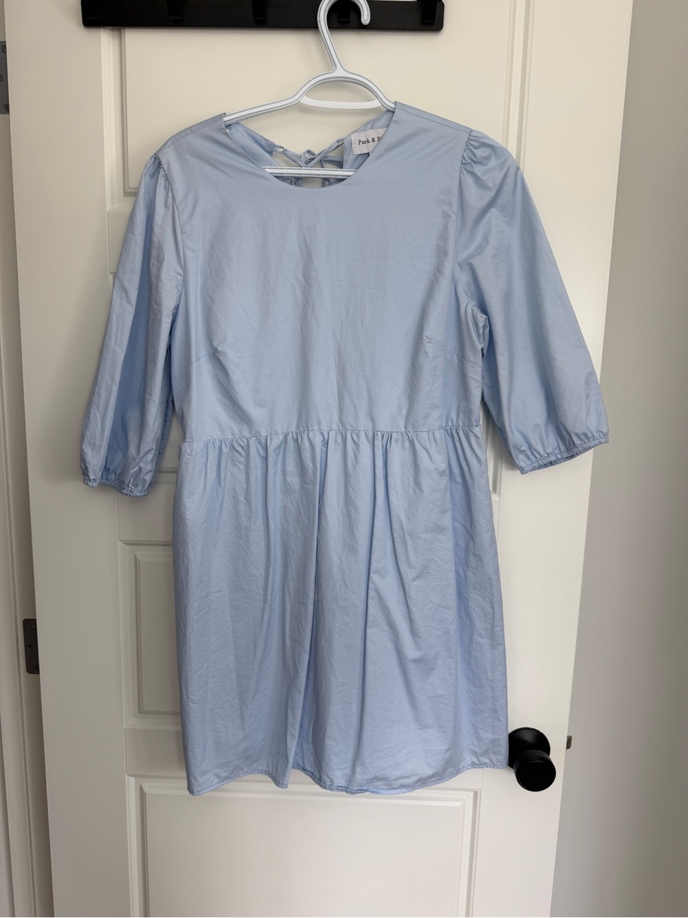 Park & Fifth Light Blue Mini Babydoll Dress with Puff Sleeves